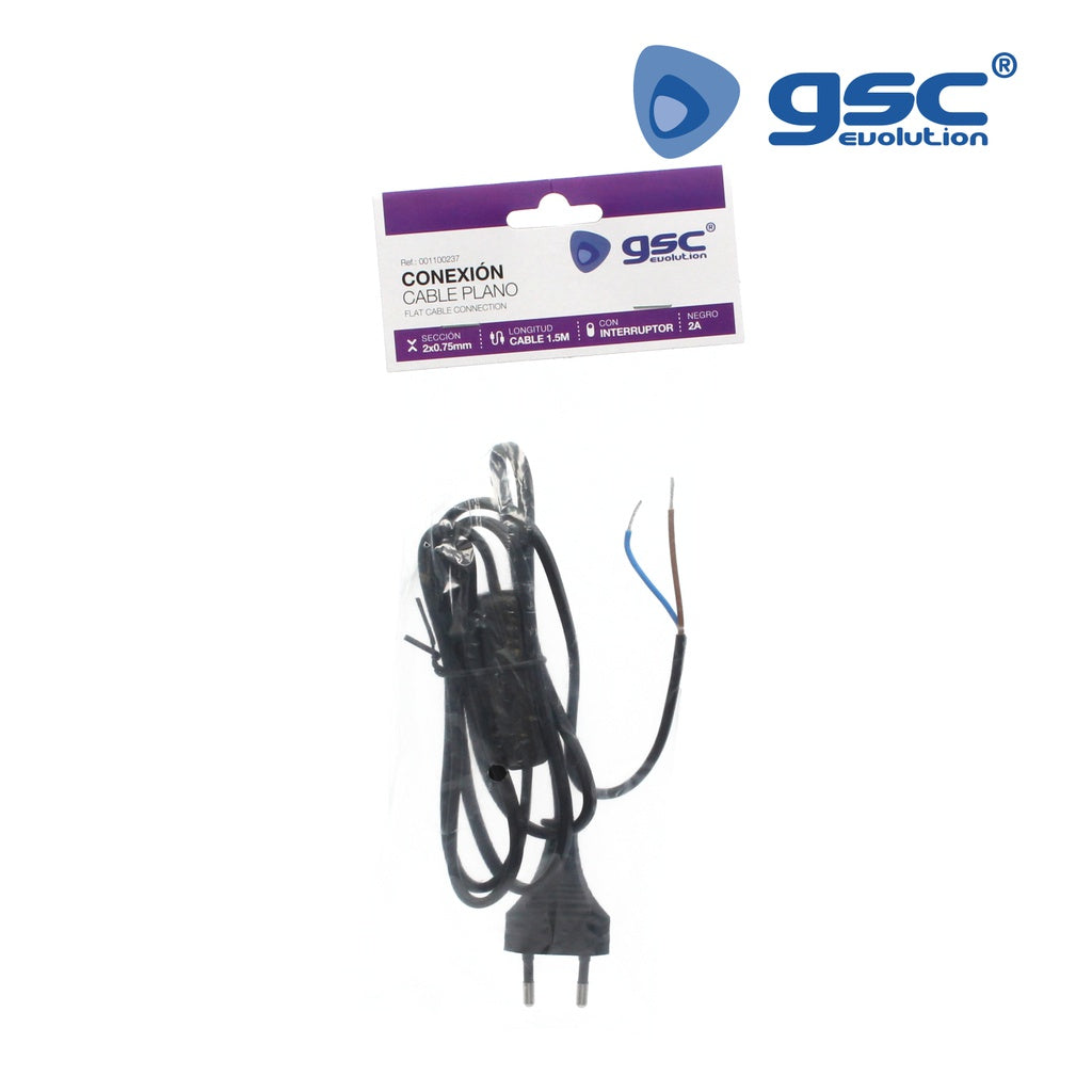 Connexion câble plat + Int. (2x0.75mm) 1.5M Noir