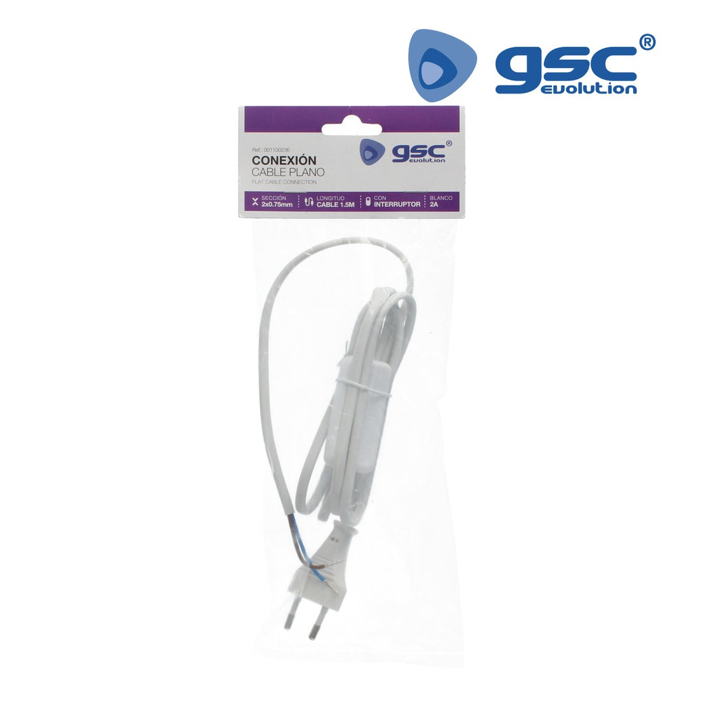 Connexion câble plat + Int. (2x0.75mm) 1.5M Blanc