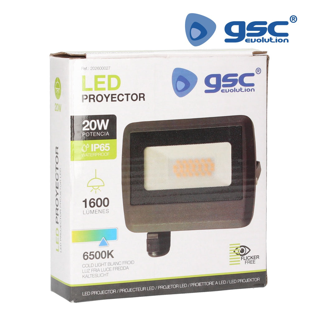 Projetor de alumínio 20W 6500K IP65 Preto