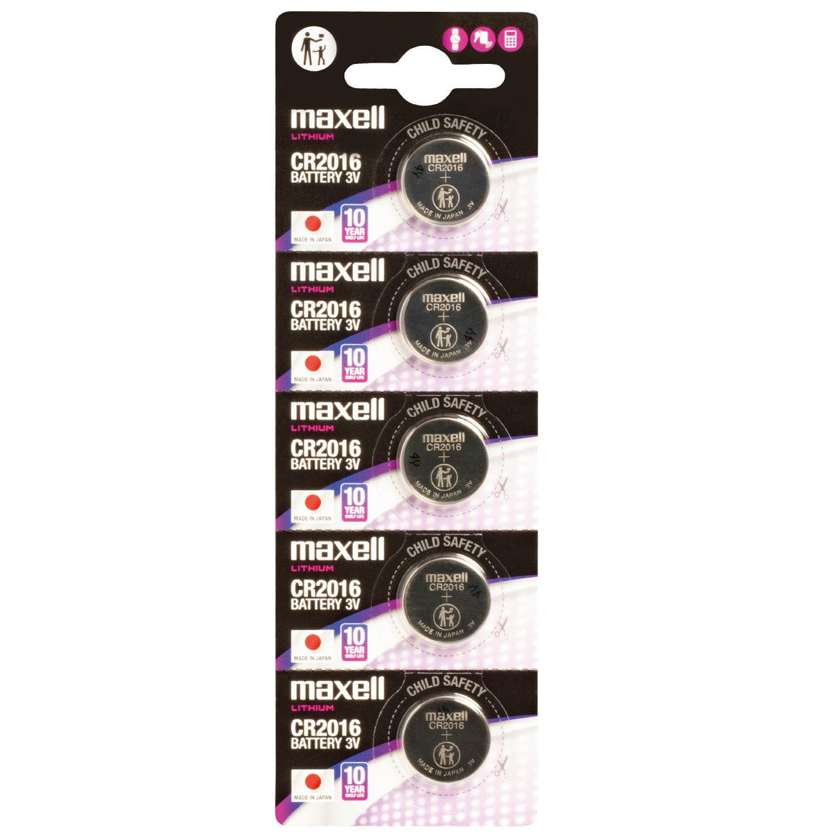 Blister 5 Pilhas botão lítio Maxell CR2016.