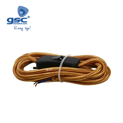 1.5M plug textile cable (2x0.75mm)+int Gold 