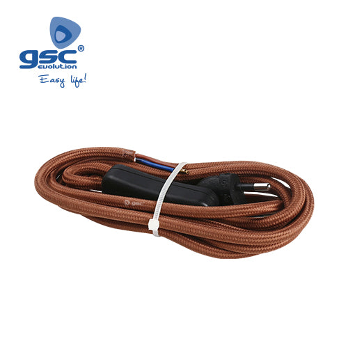 Textile cable 1.5M (2x0.75mm) plug+int Brown 