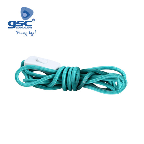 Câble textile 1,5 M (2 x 0,75 mm) broche + int Turquoise 