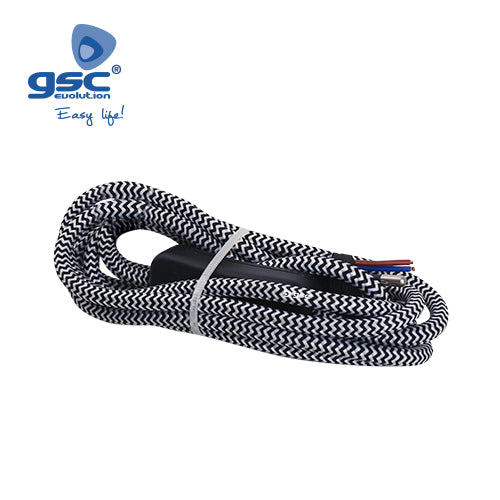 Textile cable 1.5M (2x0.75mm) plug + int White/Black 