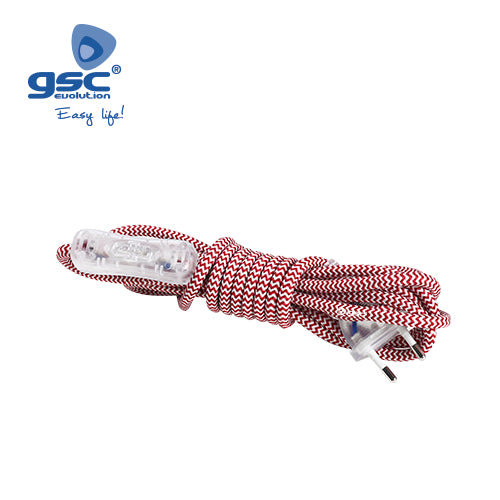 Textile cable 1.5M (2x0.75mm) plug + int Red/White 