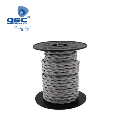 Textile cable 10M (2x0.75mm) braided Light gray 