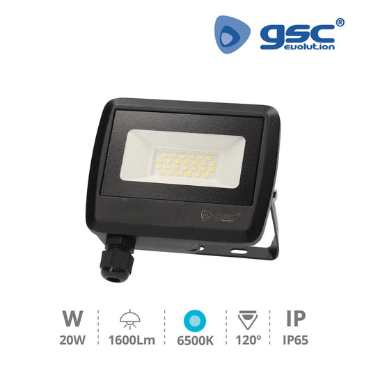 Projetor de alumínio 20W 6500K IP65 Preto