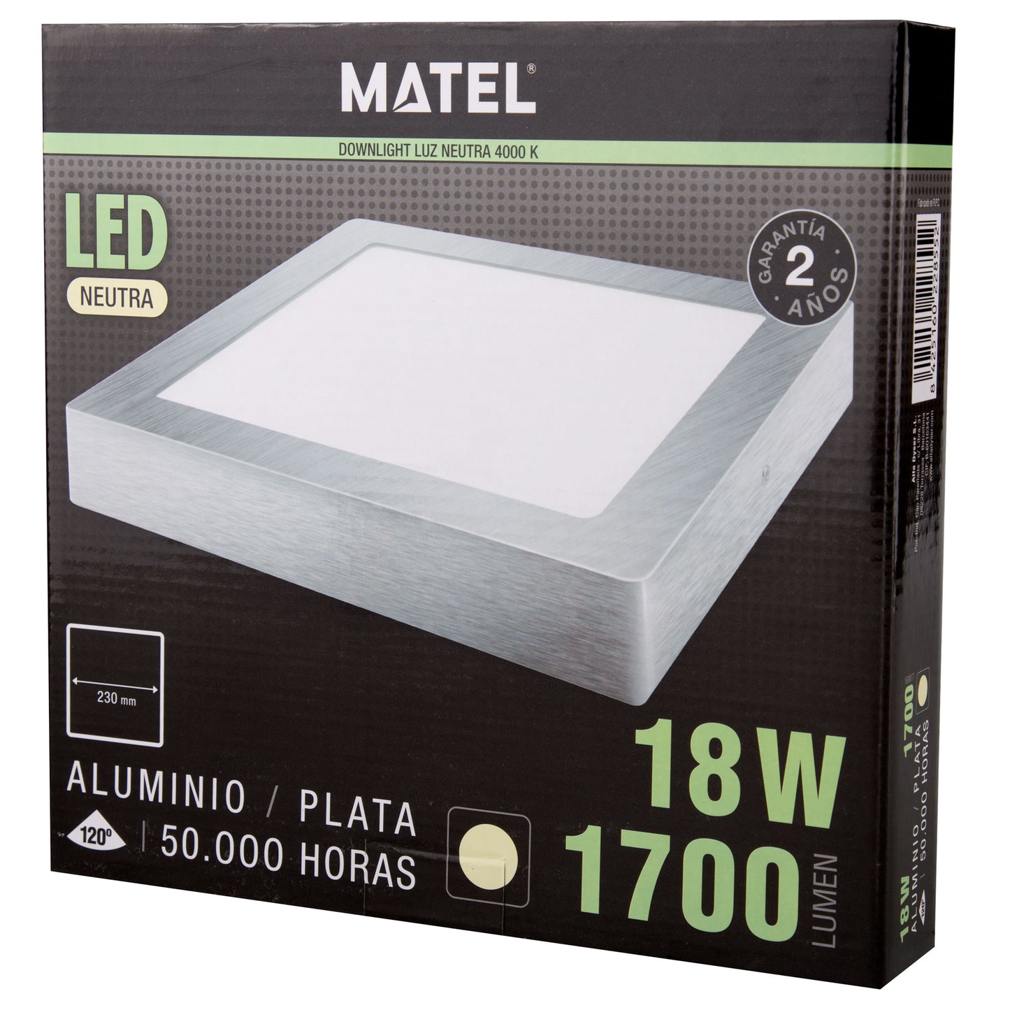 LED DOWNLIGHT SQUARE SURFACE MATEL SILVER 18W 