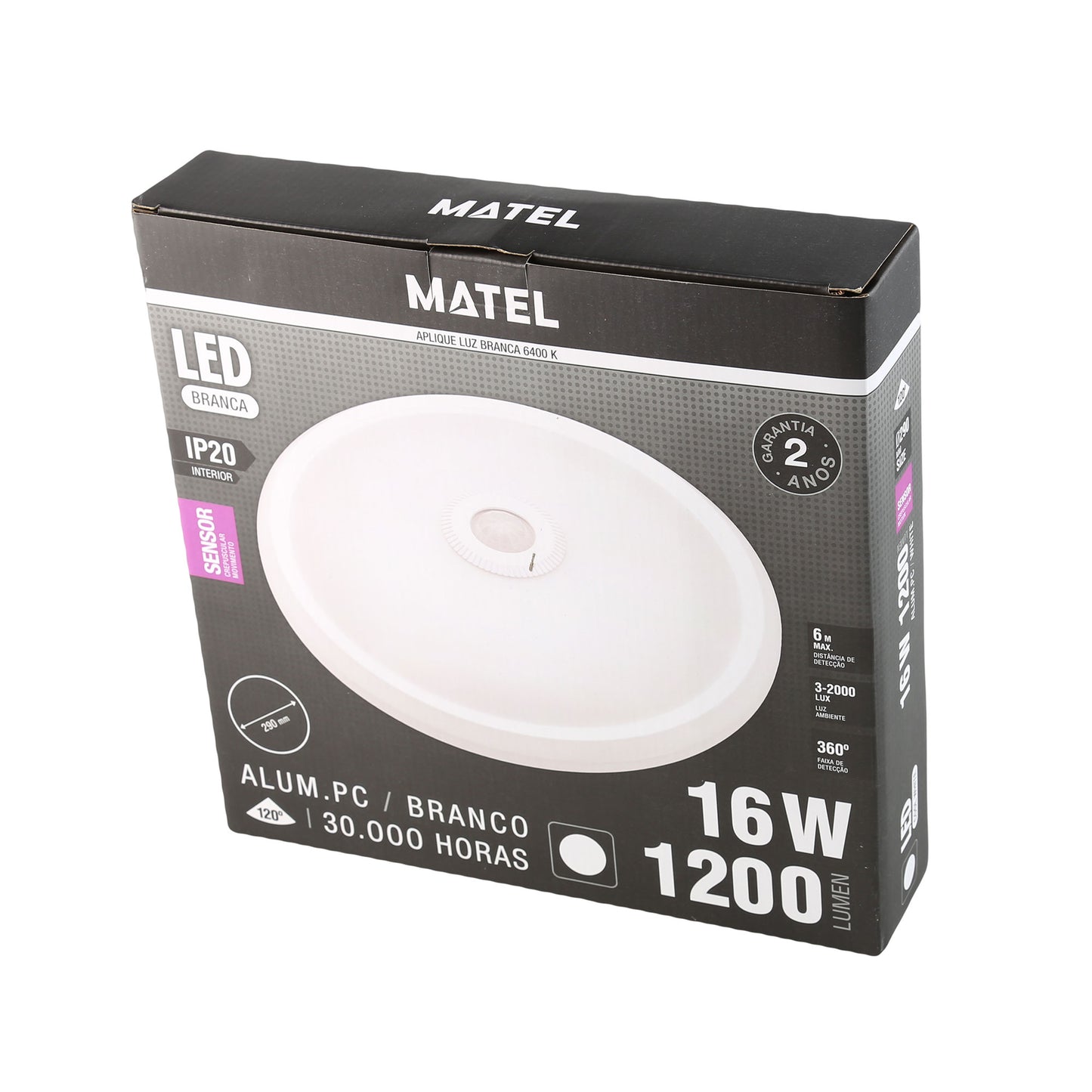 LAMPE AVEC CAPTEUR LED ROND IP20 16W FROID 