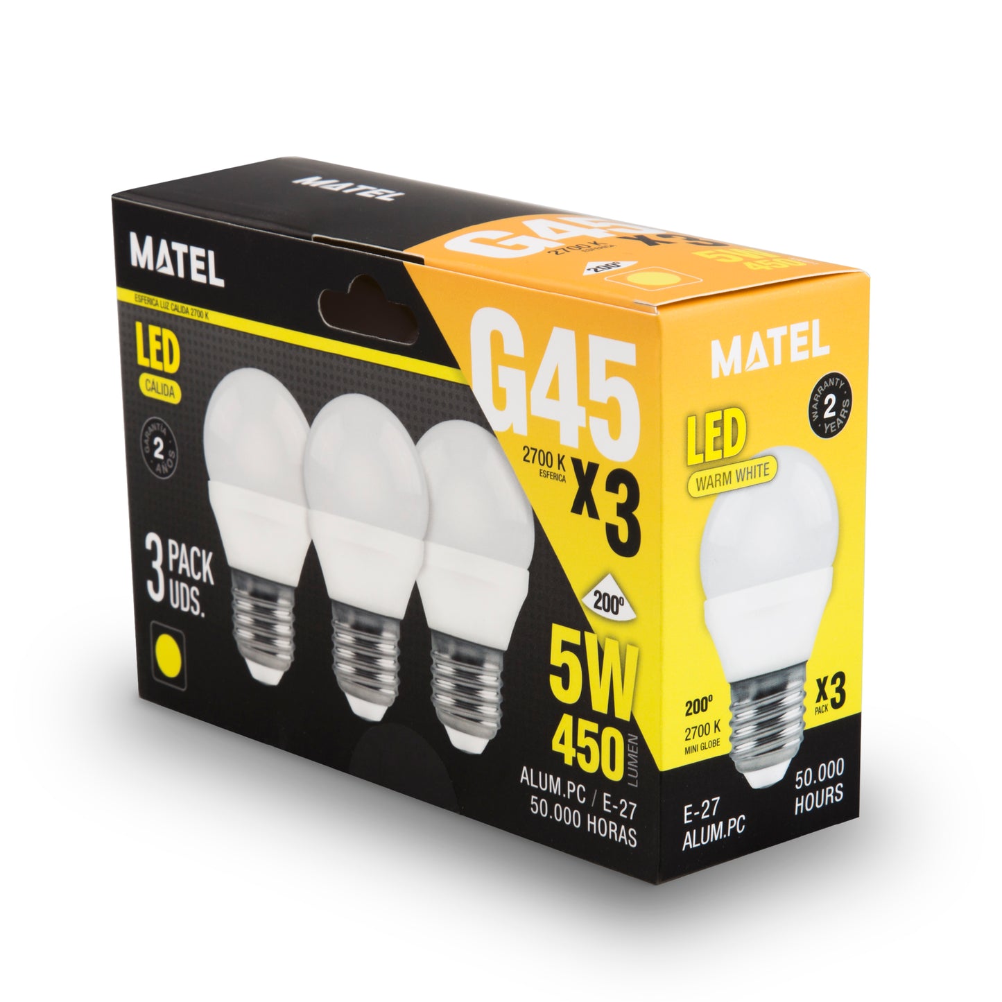 HOT MATEL E27 LAMPE LED SPHÉRIQUE CHAUDE 5W (3 UNITÉS) 