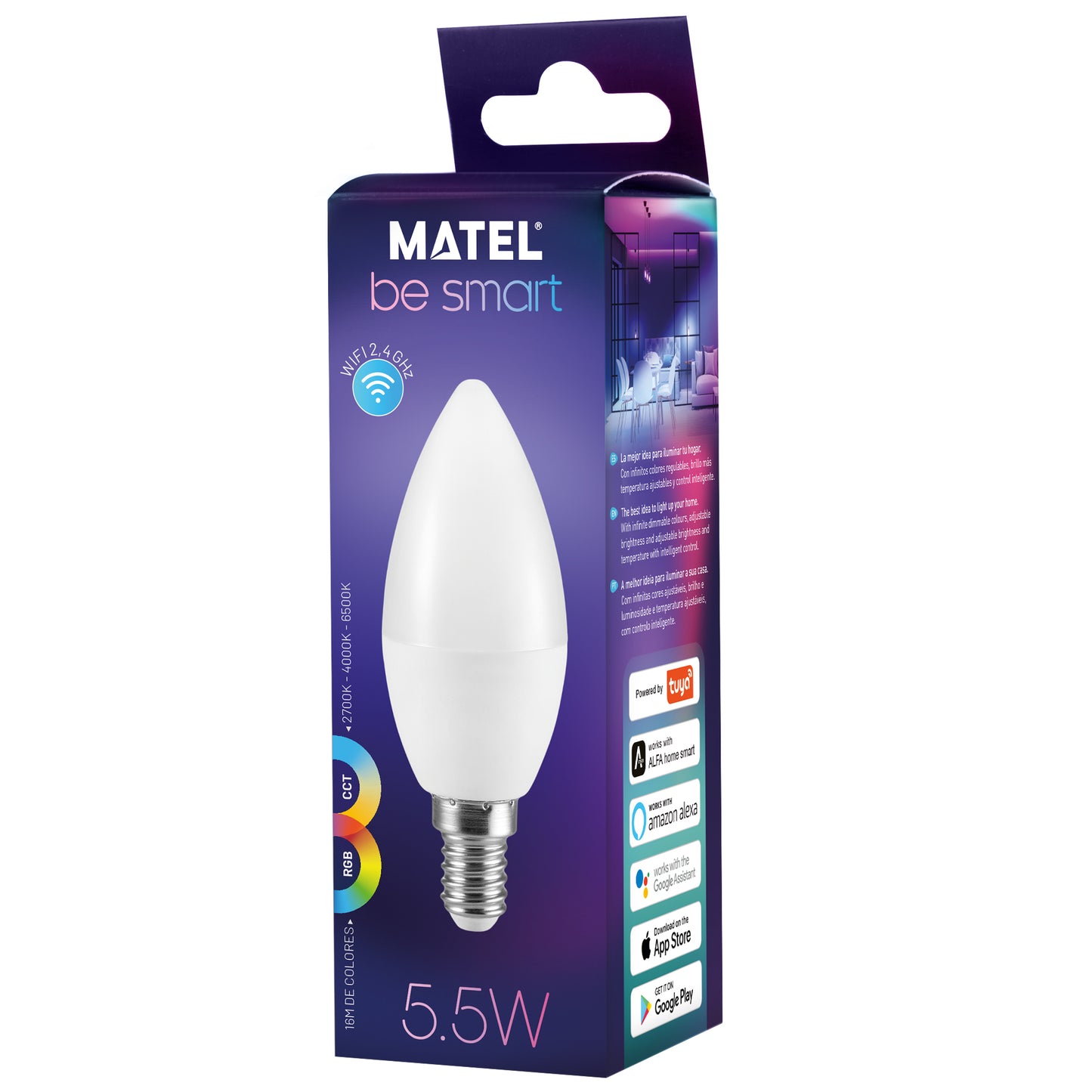 LAMPE BOUGIE LED MATEL SMART WIFI E14 5.5W RVB 