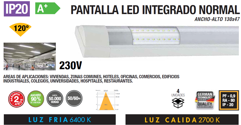 ARMADURA LED INTEGRADO 16W 32W NORMAL IP20 120º 230V AC