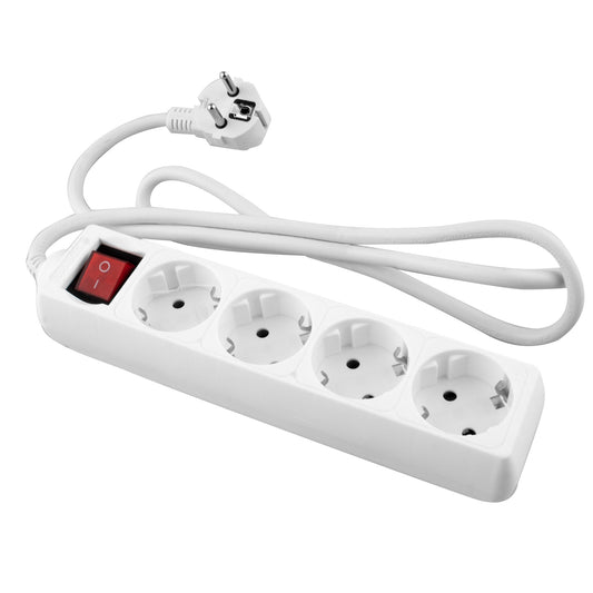 ELECTRICAL EXTENSION WIRE WITH WHITE BASE 4 OUTLETS WITH SWITCH AND 3M CABLE