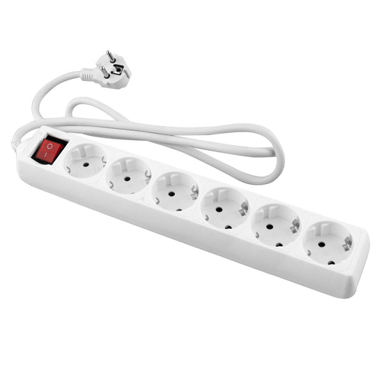 ELECTRICAL EXTENSION WIRE WITH WHITE BASE 6 OUTLETS WITH SWITCH AND 3M CABLE