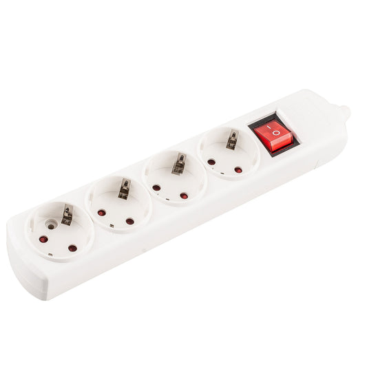 ELECTRICAL EXTENSION WIRE WITH WHITE BASE 4 OUTLETS WITH SWITCH WITHOUT CABLE