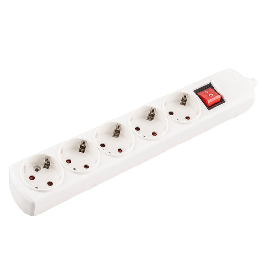 ELECTRICAL EXTENSION WIRE WITH WHITE BASE 5 OUTLETS WITH SWITCH WITHOUT CABLE