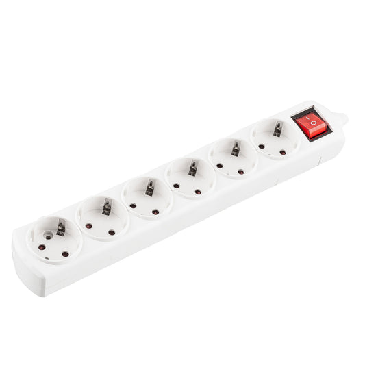 ELECTRICAL EXTENSION WIRE WITH WHITE BASE 6 OUTLETS WITH SWITCH WITHOUT CABLE