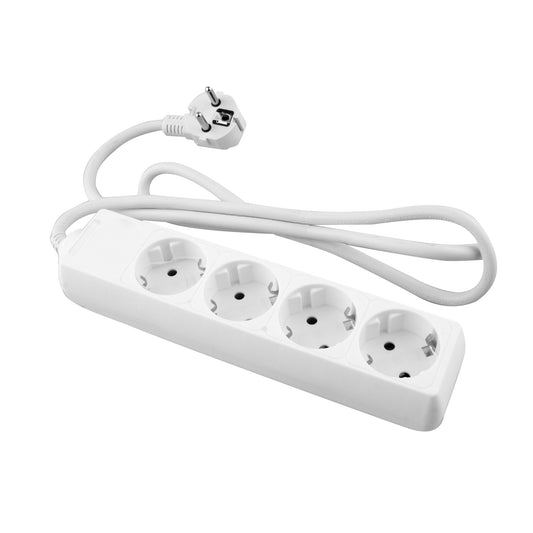 ELECTRICAL EXTENSION WIRE WITH WHITE BASE 4 OUTLETS WITH 1.5M CABLE