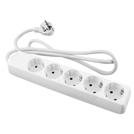 ELECTRICAL EXTENSION WIRE WITH WHITE BASE 5 OUTLETS WITH 1.5M CABLE