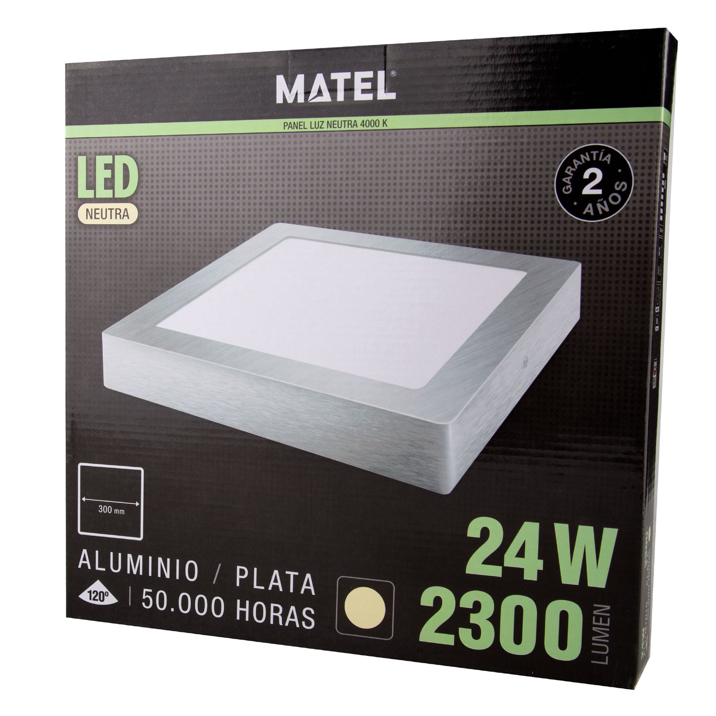 PLATINE LED SURFACE CARRÉE ARGENTÉE 120º 230V AC 