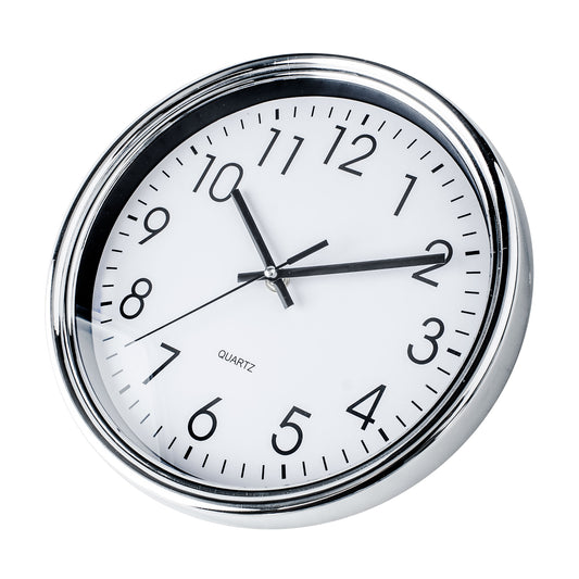 HORLOGE MURALE PLASTIQUE RONDE CHROME 25 CM