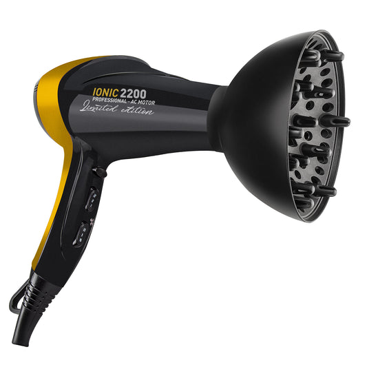 PROFESSIONAL HAIR DRYER IONIC BLACK AND GOLD 2200W 