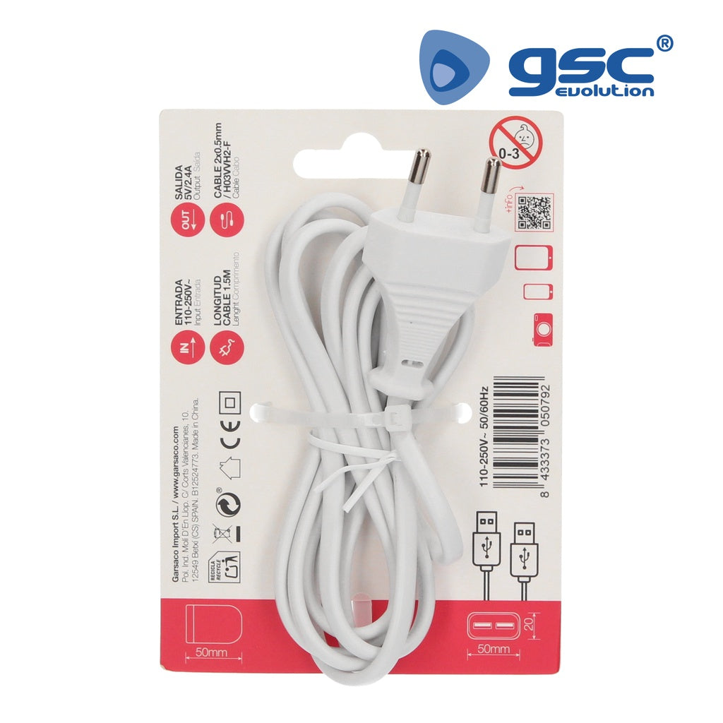 Extension Charger 2 USB 2.4A 1.5M 