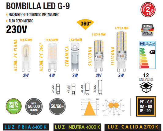 LAMP LED G9 2W 3W 4W 5W 230V AC 