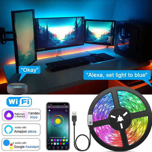 Wifi bande lumineuse LED musique synchronisation RGB 5050 Alexa LED bande bande lumineuse intelligente fête salle décor TV rétro éclairage
